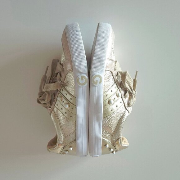 EUC G by Guess gold metallic finish embellished lace up sneakers, US 6 - Picture 8 of 11